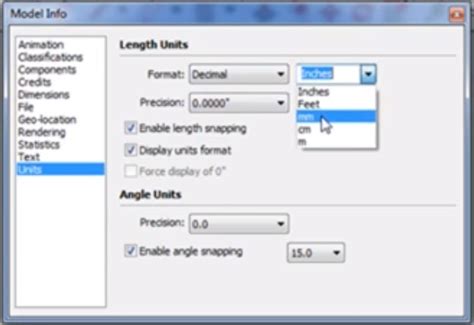 how to change dimensions from inches to mm in sketchup