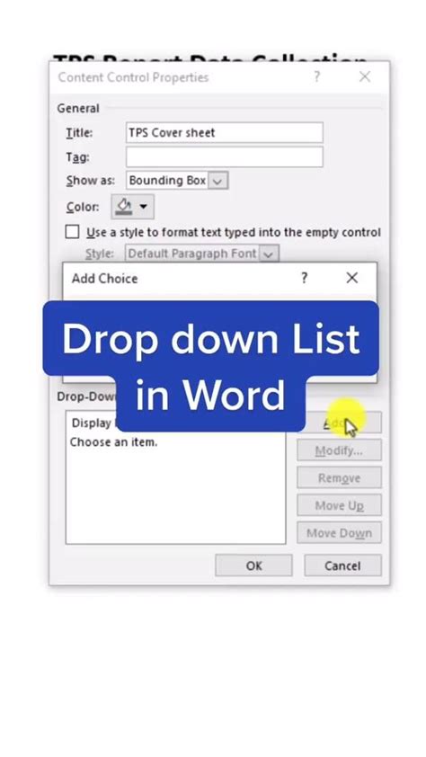 how to change drop down list in word 365