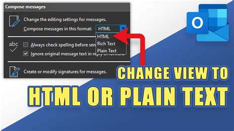 how to change email from plain text to html in outlook 2016