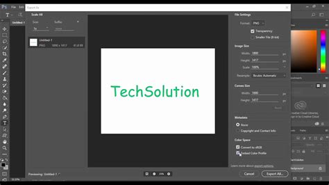 how to change embed color profile in photoshop