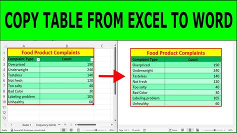 how to change excel table to word document