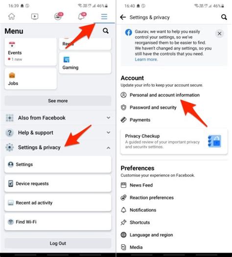 how to change facebook profile name on android