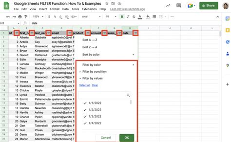how to change filter in google sheets