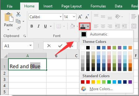 how to change font color for part of text in multiple cells in excel