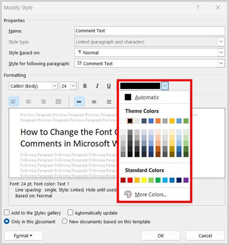 how to change font color of page numbers in word