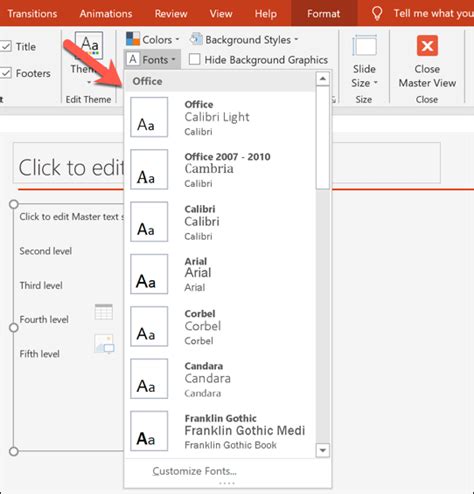 how to change font for all slides in powerpoint 2016