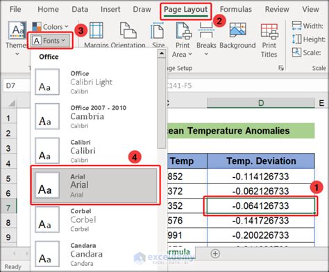 how to change font in excel sheet