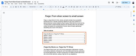 how to change font in table of contents google docs