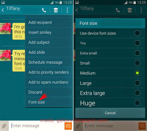 how to change font in text messages on android samsung