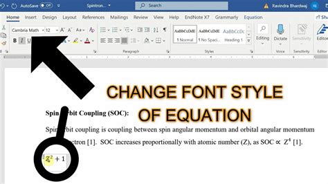 how to change font in word equation