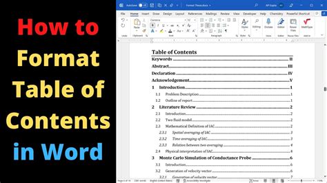 how to change font in word table of contents
