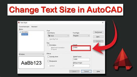 how to change font size in autocad 2021