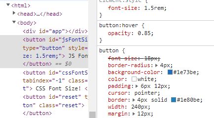 how to change font size in button css