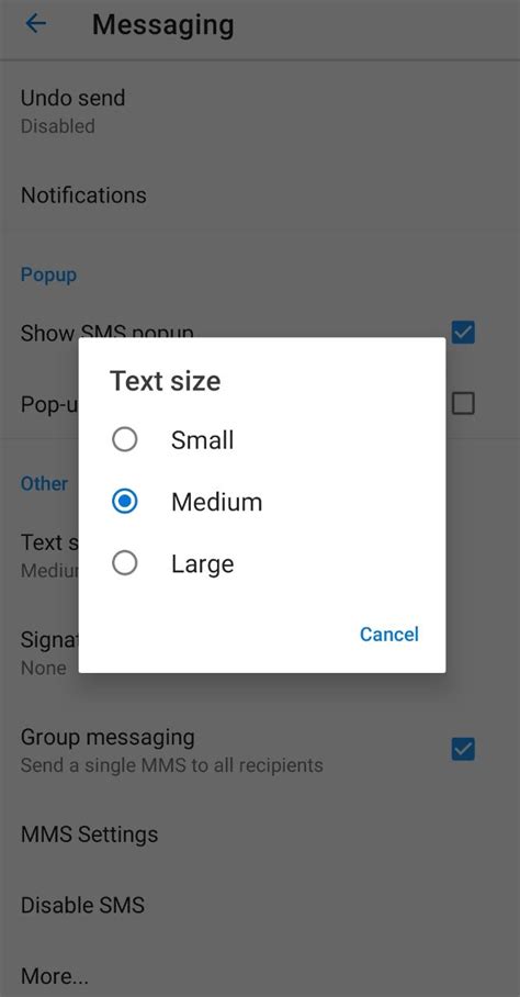 how to change font size in messages app