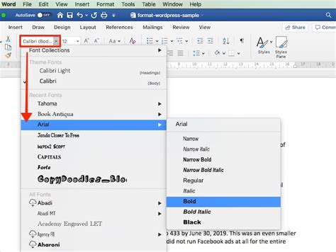 how to change font size in microsoft word document