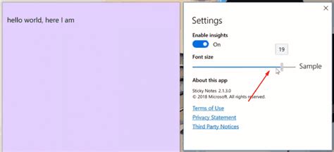 how to change font size in sticky notes