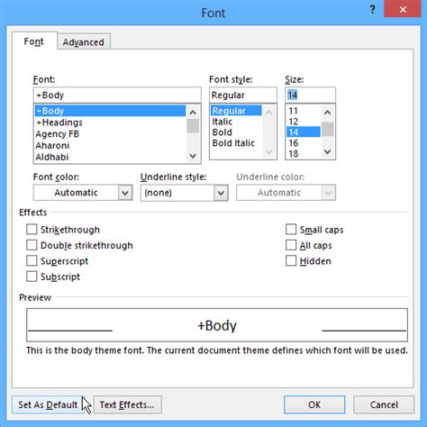 how to change font size in word template