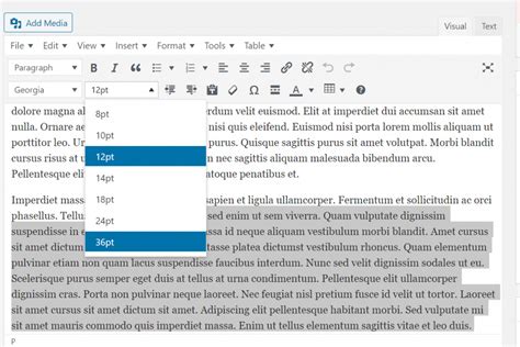 how to change font size in wordpress classic editor