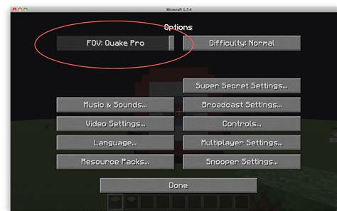 how to change fov in minecraft java mac