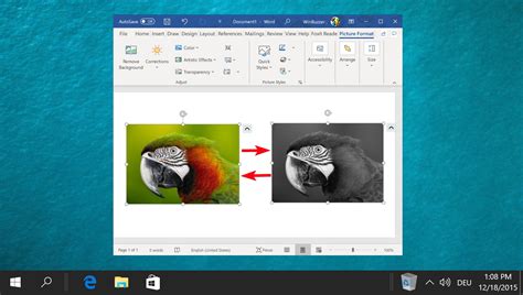 how to change from black and white to color in word