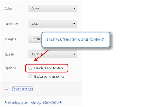 how to change header and footer in chrome print