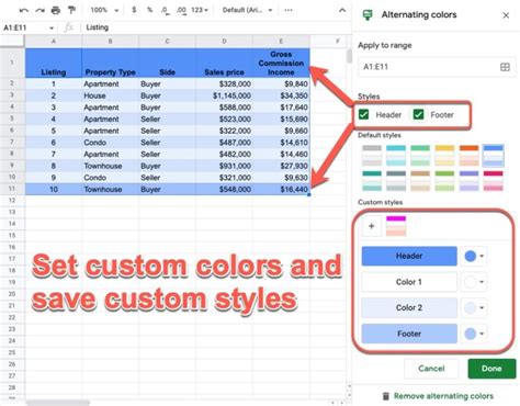how to change header color in google sheets