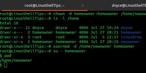 how to change home directory in linux