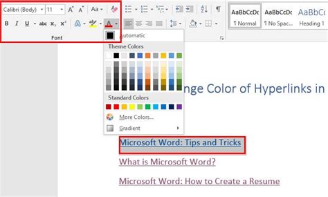 how to change hyperlink color in word mac