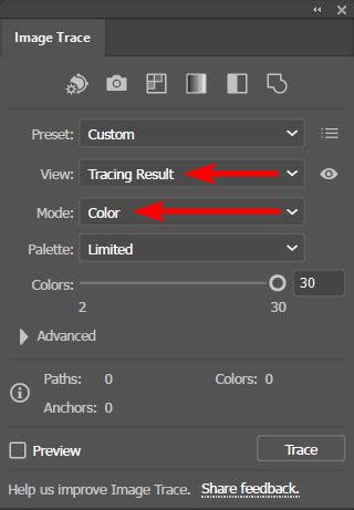 how to change image trace settings in illustrator
