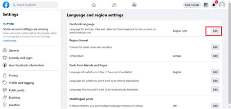 how to change language in english in facebook