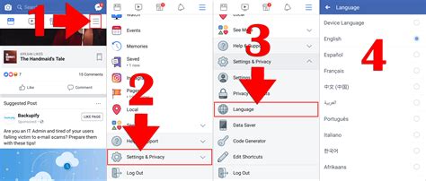 how to change language in facebook tagalog to english