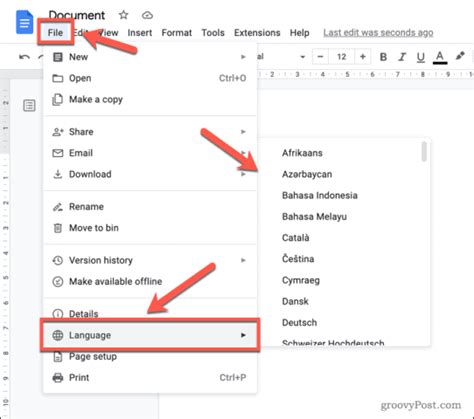 how to change language to british english in google docs