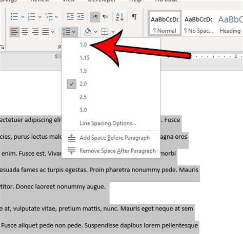 how to change line spacing in word to single
