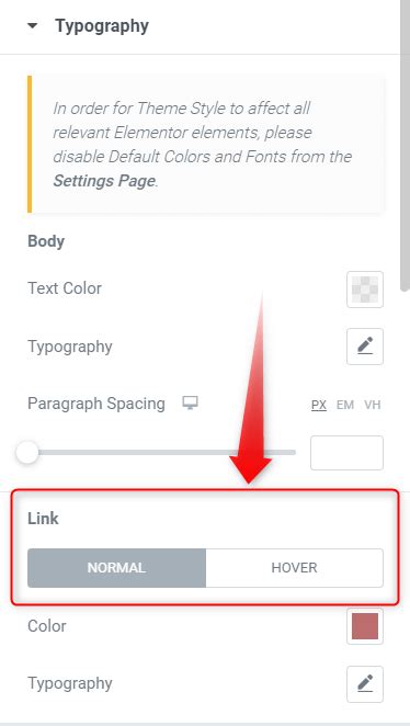 how to change link text color in elementor