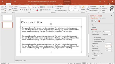 how to change margins of text box in powerpoint