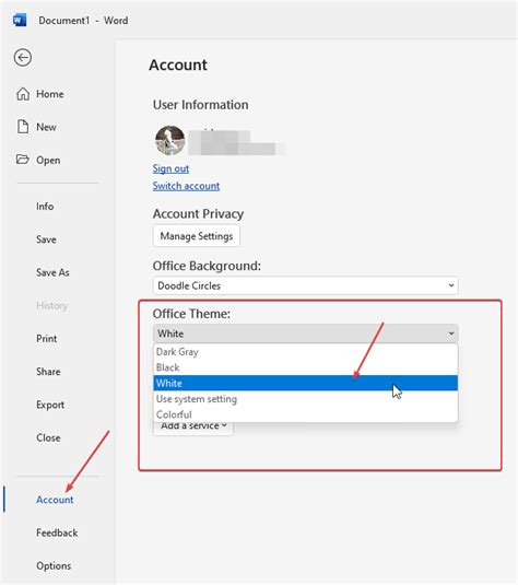 how to change microsoft word theme from dark to light on mac