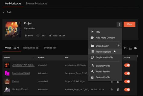 how to change mod loader in curseforge