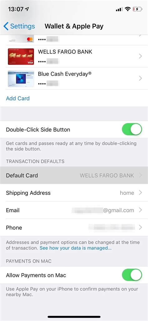how to change my default card on iphone