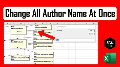 how to change name in comment excel