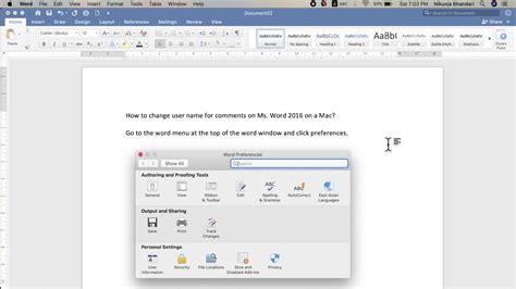 how to change name in word comments mac