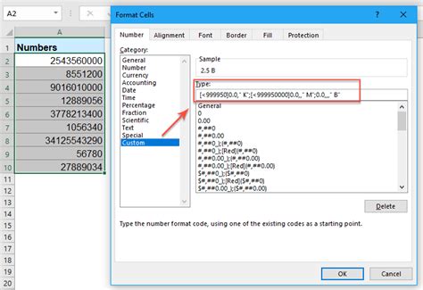 how to change number format from thousands to millions in excel