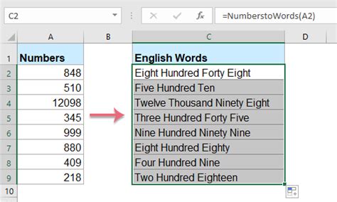 how to change number to english in excel