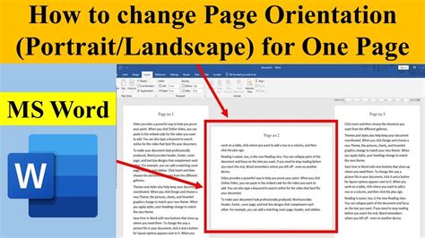 how to change one page orientation in word document