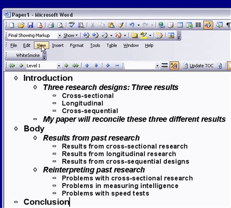 how to change outline format in word