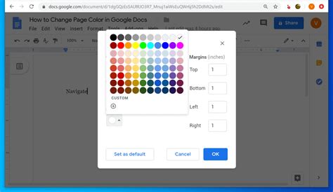 how to change page color in google docs