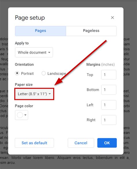 how to change page size in google sheets