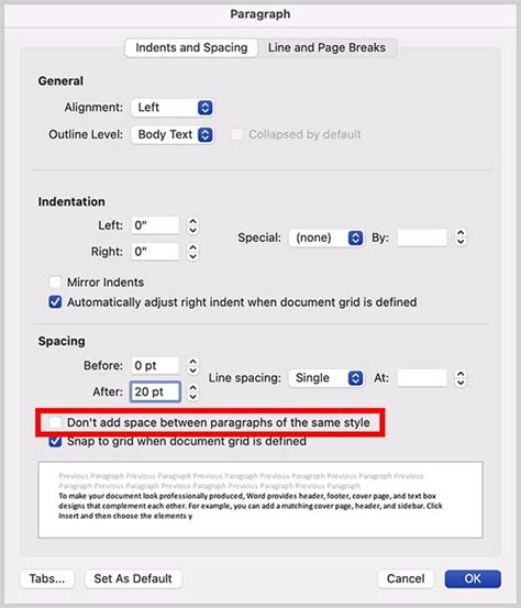 how to change paragraph spacing in word on mac