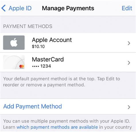 how to change payment method on my iphone