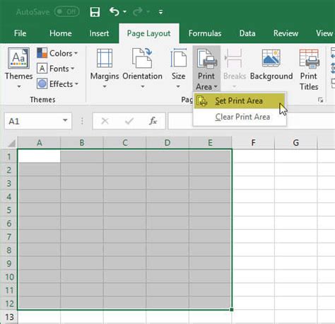 how to change pdf area in excel