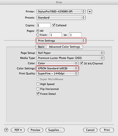 how to change printer settings in photoshop